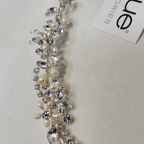 En Vogue Bridal Rhinestone Cultured Pearls Floral Hair Vine Head Piece Crown New main image 7